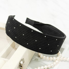 Burnaby black ribbed dot hairband wide headband / 버나비 블랙 골지 도트 헤어밴드 넓은머리띠