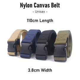 Nylon Belt for Men and Women, Tactical Canvas Belt with Plastic Buckle, Adjustable Waist Belt for Outdoor Training and Sports, Airport Security-Friendly, 110cm, Blue