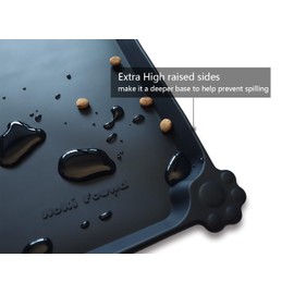 Hoki Large Silicone Pet Food Mats - Non Slip Pet Dog Cat Bowl Placemats - Feeding Mats for Floors - Waterproof - Black