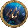 Port Scape King Neptunes Trident Porthole Sea Window Rustic Wall