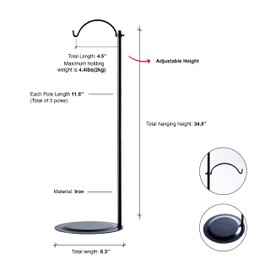 HOHIYA 36 Inch Wind Chime Stand Adjustable for Lantern Hummingbird Feeder Solar Light Indoor Black Max Loading 4.4lbs Pole Diameter is 0.5 inch Taiwan Made