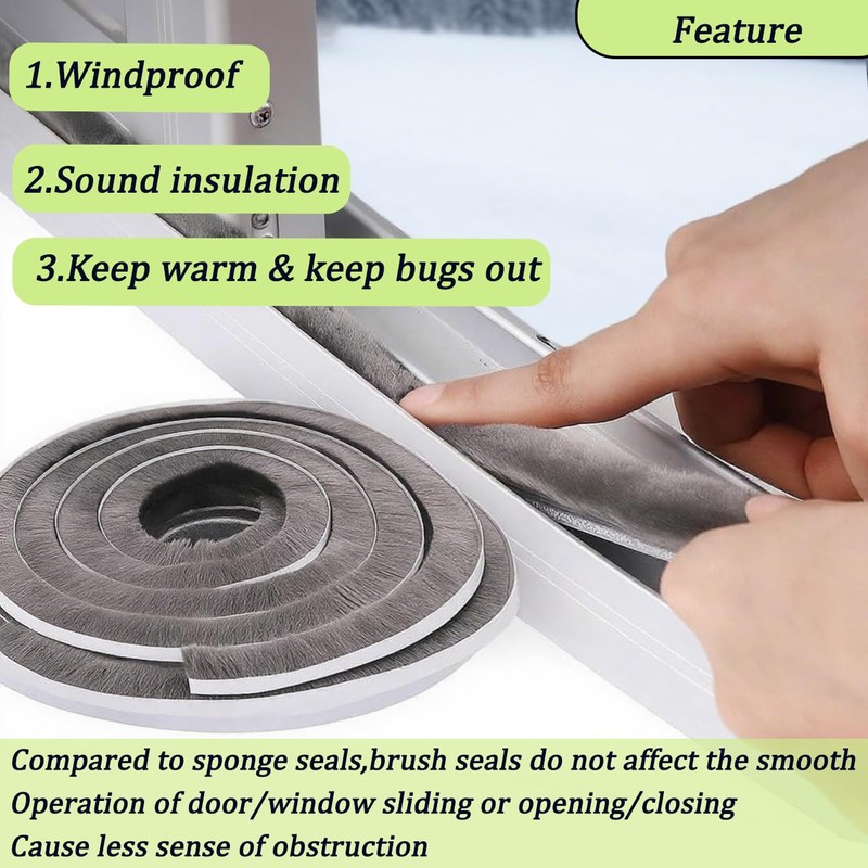 ZOMPAGO Brush Weather Stripping Door Seal -0.4 inx0.4inx33FT,Effective Weather Stripping