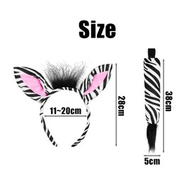 CYNOSURETECH 2 Pieces Zebra Costumes, Zebra Headbands, Zebra Tails, Animal Costumes For Kids Women, Animal Dress Up Accessories, Suitable For Parties, Carnivals