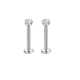 Candyfancy 16G G23 Titanium 2.5/3/4/5mm Cubic Zirconia 6/7/8/9/10/11/12mm Bar Internally Threaded Labret Studs Monroe Lip Labret Studs Helix Cartilage Tragus Helix Earrings Piercing