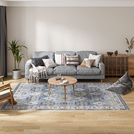 Dripex 8x10 Area Rugs - Stain Resistant Washable Rug Distressed Rugs for Living Room Dining Room Bedroom Anti-Slip Low-Pile and Soft Accent Rug Farmhouse Office Home Decor, Pet & Child Friendly