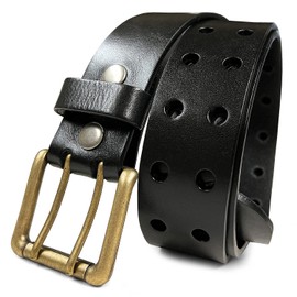 Ben Antique Twin Roller Buckle Vintage One-Piece 100% Leather Jean Belt 1-1/2" Wide (OEB-Black, 36)