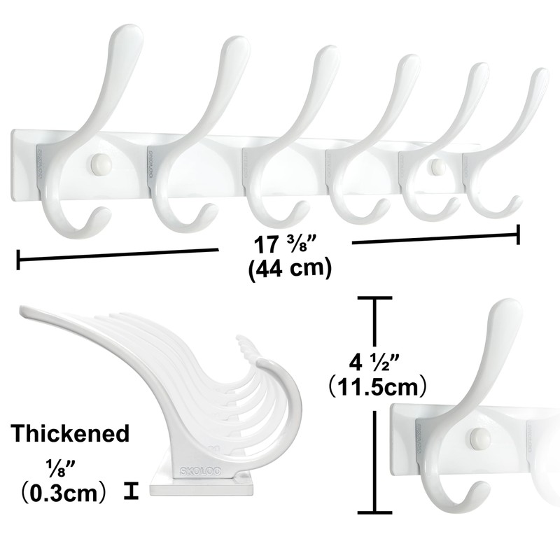 SKOLOO Coat Rack Wall Mounted - 6 Hooks, Heavy Duty,