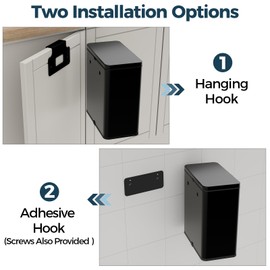 LINSSEN Stainless Steel Hanging Trash Can with Lid and Inner Bucket, 2 Gallon Kitchen Compost Bin for Counter Top, Under Sink or Wall Mount, Small Garbage Can for Cupboard/Bathroom/Bedroom/RV, Black