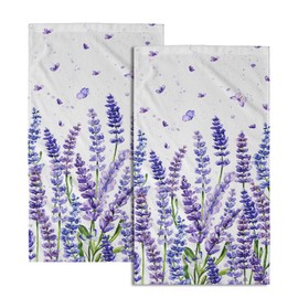 Purple Lavender Floral Hand Towels for Bathroom Vintage Lavender Bath Towels 14x28in 2Pcs Soft Highly Absorbent Fingertip Towel Purple Flower Decorative Hand Towel for Home Kitchen Spring Summer