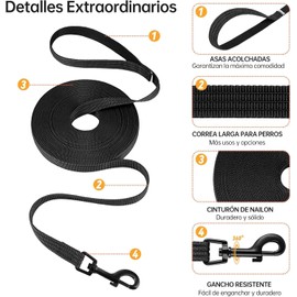 2Pcs Correas para Perros, 10m Manos Libres Correa de Adiestramiento, Larga y Resistente Correa para Perros para Camping, Adiestramiento, Paseos (Negro)