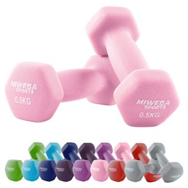 Miweba Sports Neoprene Dumbbell Set NKH100 | Professional Dumbbell - Hexagon Dumbbells Set - Dumbbells - Dumbbell Set - Gymnastic Dumbbells - Dumbbell Set - Dumbbell - 0.5 - 10 kg (2 x 0.5 kg, Pink)