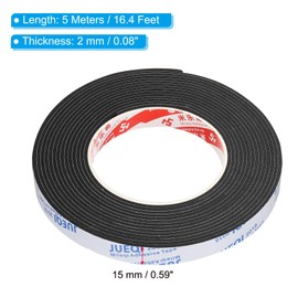PATIKIL 5m/16.4ft Sealing Foam Tape 15mm Wide 2mm Thickness One Side Weather Strip for Door Furniture Seal Strip Window Pipe Insulation Black