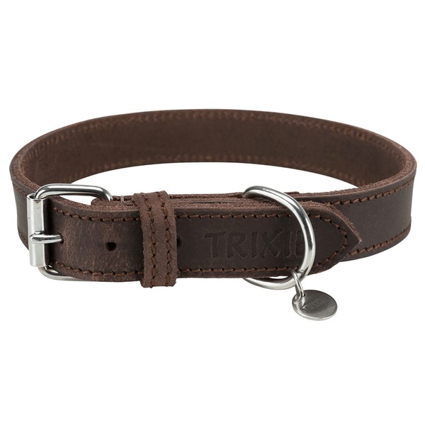 TRIXIE Rustic Greased Leather Collar - D-Ring Protects Larynx -