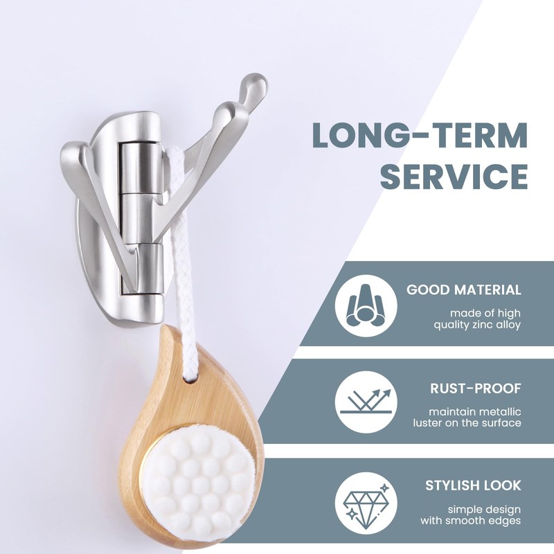 Suyar Brushed Nickel Bathroom Towel Hook, Solid Metal Robe Holder