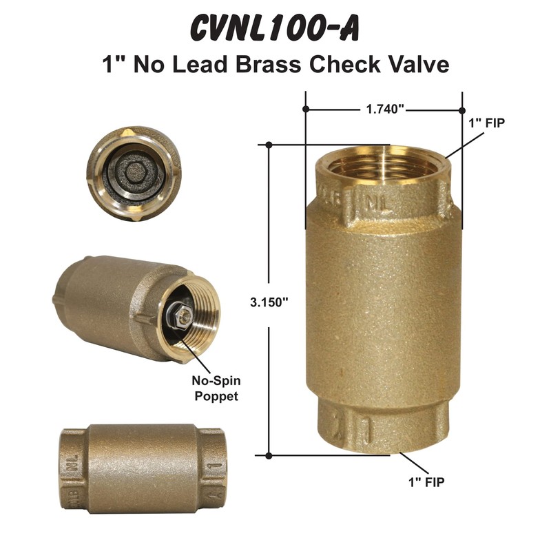 Merrill MFG CVNL100 1" No-Lead Brass Check Valve 700 Series,