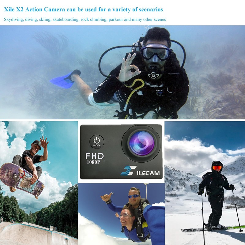 Xilecam Action Camera 1080P 30fps Sports Camera 40m/131ft Underwater Waterproof
