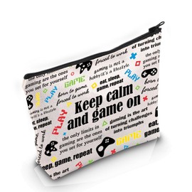MNIGIU Gamer Girl Gift Video Game Gift Keep Calm and Game on Makeup Zipper Pouch for Video Gamer (Game on), Medium