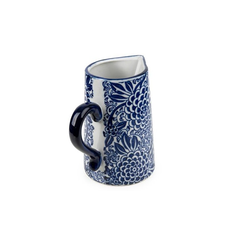 Sumatra Blue and White Floral Ceramic Pitcher, Decorative Serving Jug,