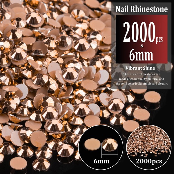 BELLEBOOST 2000pcs 6mm Resin Rhinestones Bulk, Champagne Flatback Round Jelly