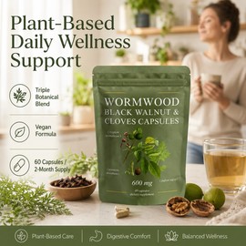 Wormwood Black Walnut Clove Capsules 600mg for Digestive Wellness – Vegan Herbal Support for Travel