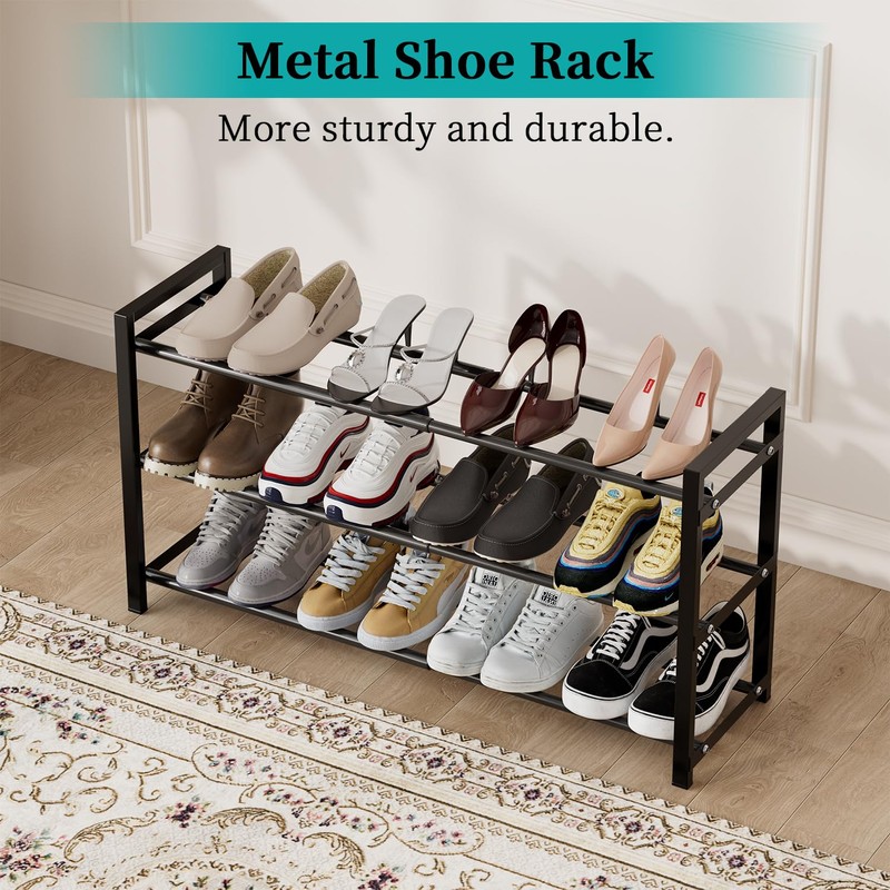 EKETE Expandable Shoe Rack,Adjustable and Stackable 3-Tier Shoe Rack Organizer,