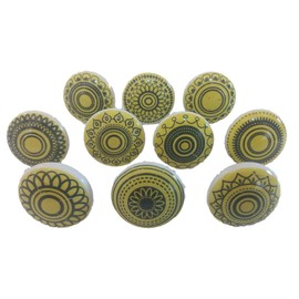 10 x Mix Vintage Look Flower Ceramic Knobs Door Handle Cabinet Drawer Cupboard Pull Xfer (Yellow xfer)