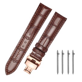 MUENShop Leather Watch Straps Quick Release Polished Deployment Buckle 18mm 19mm 20mm 21mm 22mm 23mm 24mm Black Brown Blue Green Replacement Watch Band for Men Women