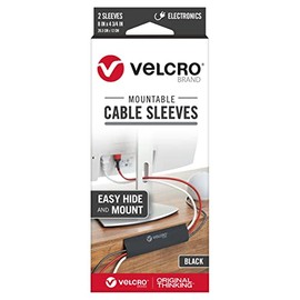 VELCRO Brand Mountable Cable Sleeve | Cord Management Mounts on Walls, Desk or Entertainment Center | Removable Adhesive is Damage Free | 8in Black, 2pk, 8in - 2Pk