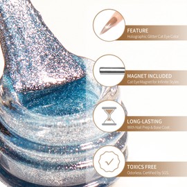 MAYCHAO 15ML Cat Eye Gel Nail Polish 1Pc Marine Blue Gel Polish with Magnet Soak off Holographic Magnetic Nail Polish for Nail Art Manicure Salon DIY at Home, 0.5 OZ