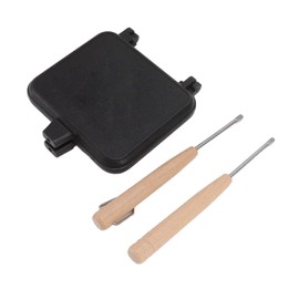Double Sided Frying Pan Aluminum Alloy Sandwich Cooking Pan with 2 Detachable Wooden Handles for Home Party Restaurant