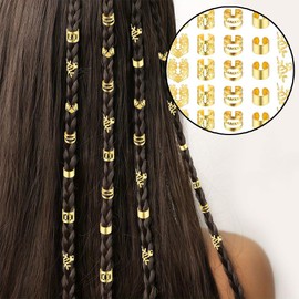70Pcs Hair Jewelry for Braids, Adjustable Hair Braiding Rings Clips, Dreadlock Accessories(Gold)