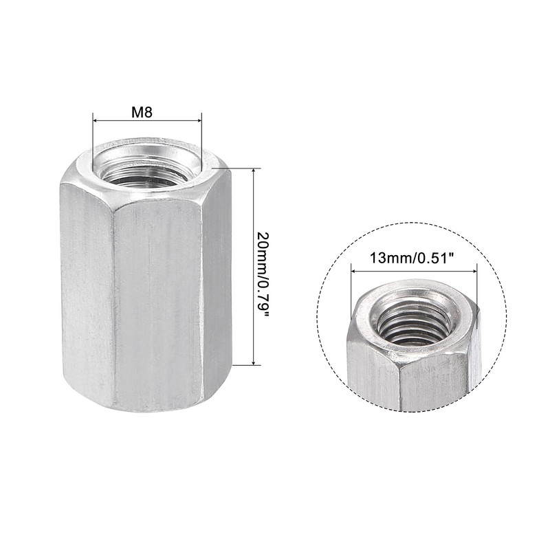 sourcing map M8 x 1.25-Pitch 20mm Length 304 Stainless Steel