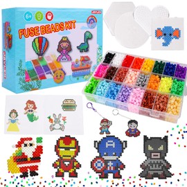 24000+ Cuentas y Abalorios Plásticos Cuentas para Planchar, 24 Colores, 2.6MM Juego de Cuentas Plancar Manualidad Kit Cuentas Fusible, DIY Art Craft con 4 tableros, 102 patrones papelEl mejor regalo de juguetes cumpleaños Navidad
