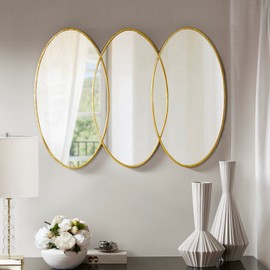 MADISON PARK SIGNATURE Madison Park Eclipse Oval Wall Décor Large Hanging Mirror for Living Room Console Table Center Piece Home Accent, Ready to Hang Bedroom Decoration, 40" W x 30" H, Gold
