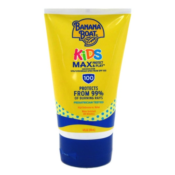 Banana Boat Kids Max Protect & Play Broad Spectrum Sunscreen SPF 100 4 oz (Pack of 6)
