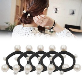 Pearl Hair Elastics, Hair Arrangement, Set of 5, Black, Hair Accessories, Women's, Stylish, Fashion, Office, Work, School Entrance Ceremony, Casual, Adults, Kids, Simple, Hair Tie, Hair Ornament, Cute, Gift