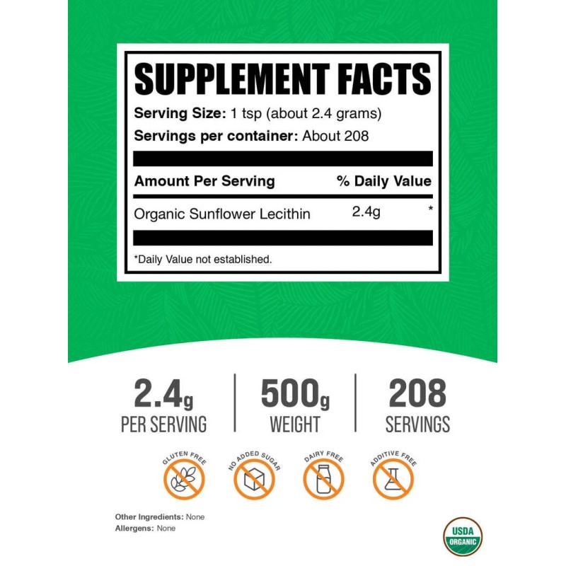 BulkSupplement<wbr/>s Organic Sunflower Lecithin Powder - 2.4g per Serving