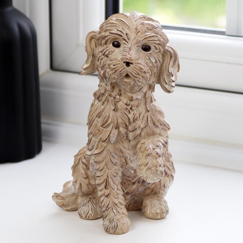 Raised Paw Cockapoo Ornament 17cm Resin Textured Sitting Puppy Dog