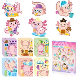 B1ykin Axolotl Make a Face Sticker - 36Pcs Make Your Own Cute Axolotl Stickers Games, Pink Animal Mix and Match Art Craft Party Favor for Girls Boys Kids Birthday Party School Activity