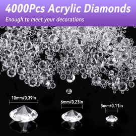 Pack of 4000 Confetti Diamonds Decorative Sparkles Transparent Acrylic Crystals with Organza Bag for Table Decoration Wedding Table Greeting Cards DIY Art (3 mm, 6 mm, 10 mm) (Transparent)