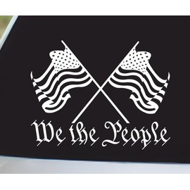 We The People American Flag Vinyl Car Decal Sticker Car Truck Patriotic Decals Preamble of The US Constitution United States Crossed USA Flag Useable Indoor and Outdoor Size 8'' x 6'' (White)