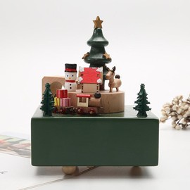 Wooden music box, country series train dream wooden music box, country series train dream fairy tale town music box, birthday gift healing style gift box m fairy tale town music box, birthday gift healing style gift box