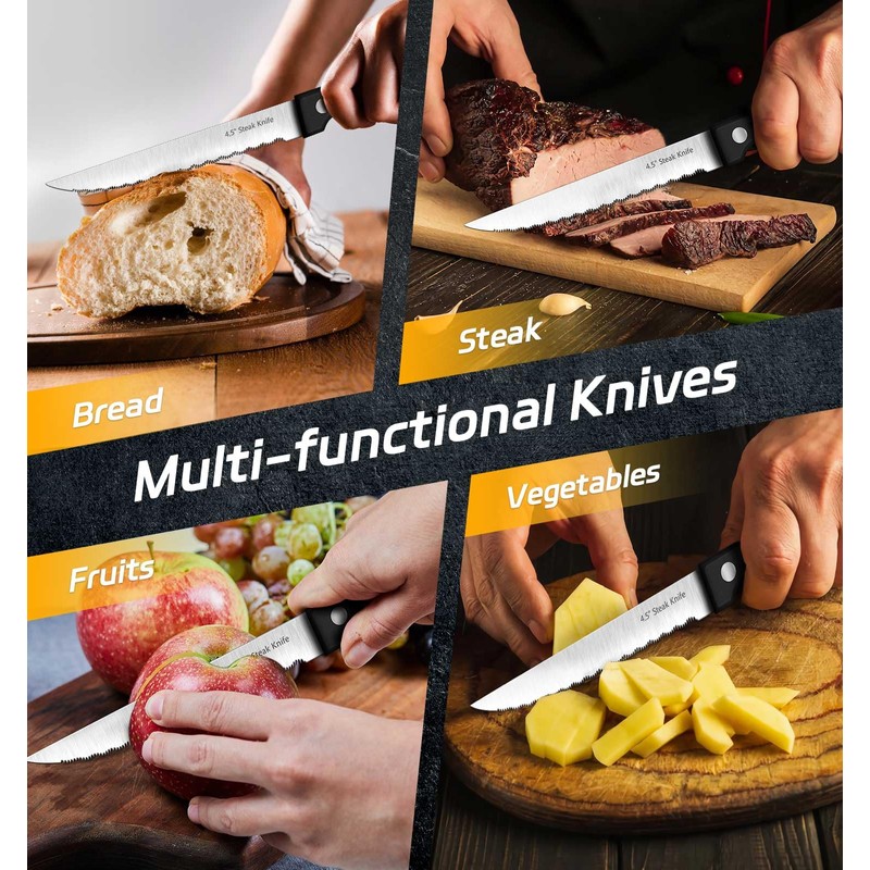 Steak Knives, 7 Pieces Steak Knife Set with Block, High