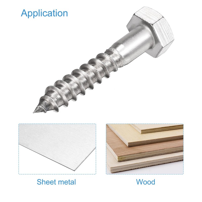 sourcing map Hex Lag Screws, M10 x 60mm 304 Stainless