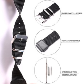 Nylon strap Compatible with Casio A158W AE1200WH W-800H MRW-200H watch band Metal ring replacement bracelet (Black Silverbuckle)