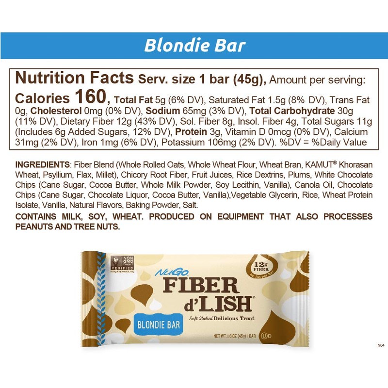 NuGo Fiber d'Lish Blondie, 12g High Fiber, 160 Calories, 16