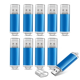 kaiqiang 10-Pack USB Flash Drives, Bulk Thumb Drives Memory Sticks with Keychain Hole, High-Speed Data Storage for School, Office, Business, Gift (10 Pack Blue, 32GB)