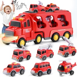 7 In 1 Fire Truck Toys for Kids - Fire Truck Toy with Light and Sound, ABS Plastic, Transporter Toy Cars Truck, Kids' Play Vehicles, Educational Toys Gift for Toddlers Kids Boys Christmas Birthday