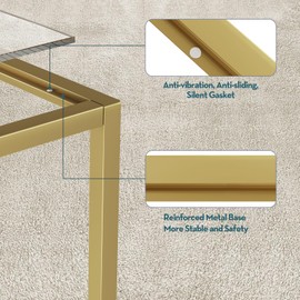 SAYGOER Gold Coffee Table,Glass Rectangular Center Tables,Simple Minimalist Table with 19.7'' Glass Metal Frame for Living Room,Apartment,Office,Home,Easy Assembly