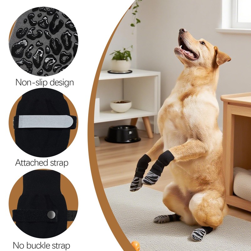 2 Pairs Double-Sided Non-Slip Dog Socks, Soft Adjustable Paw Protection